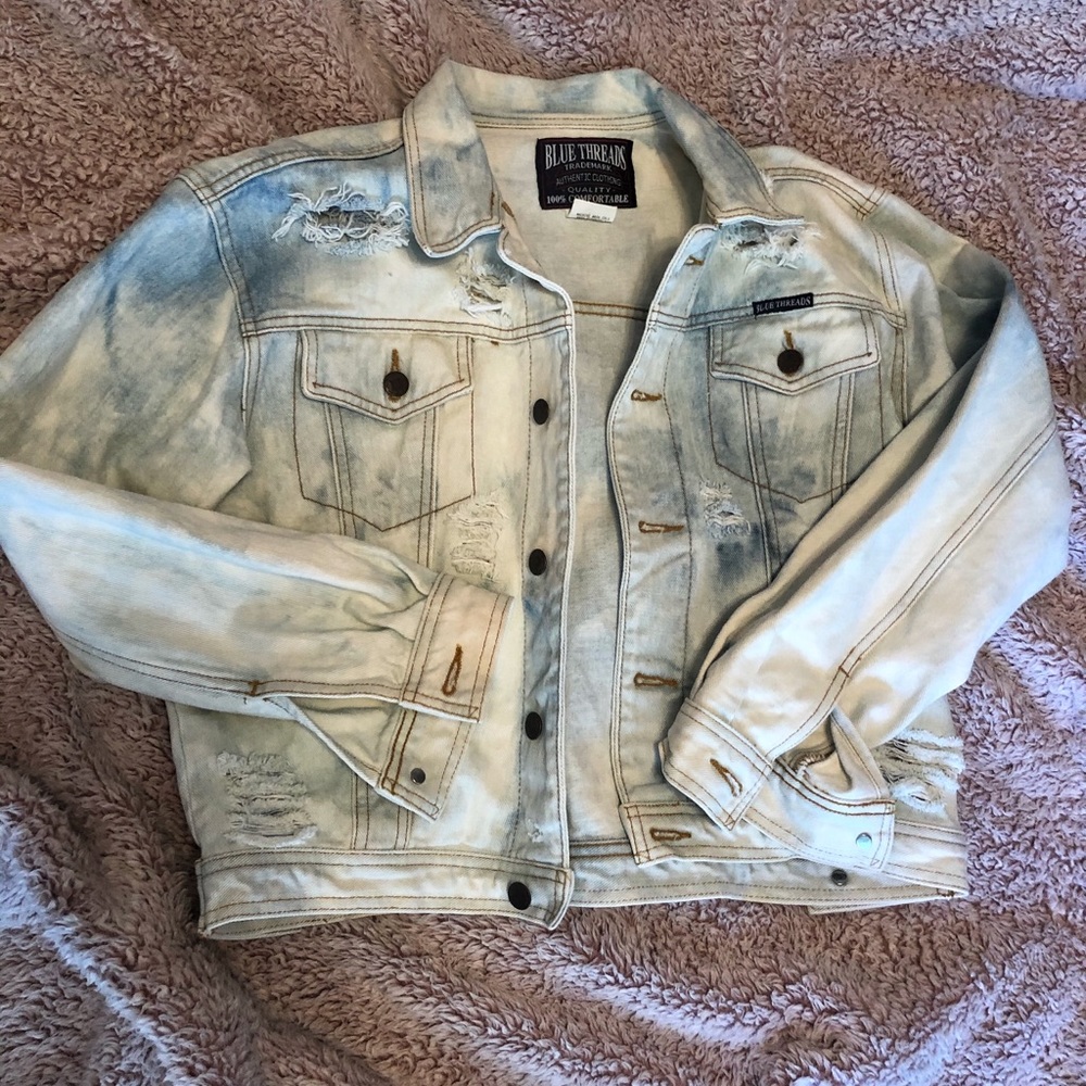 Distressed bleached jean jacket